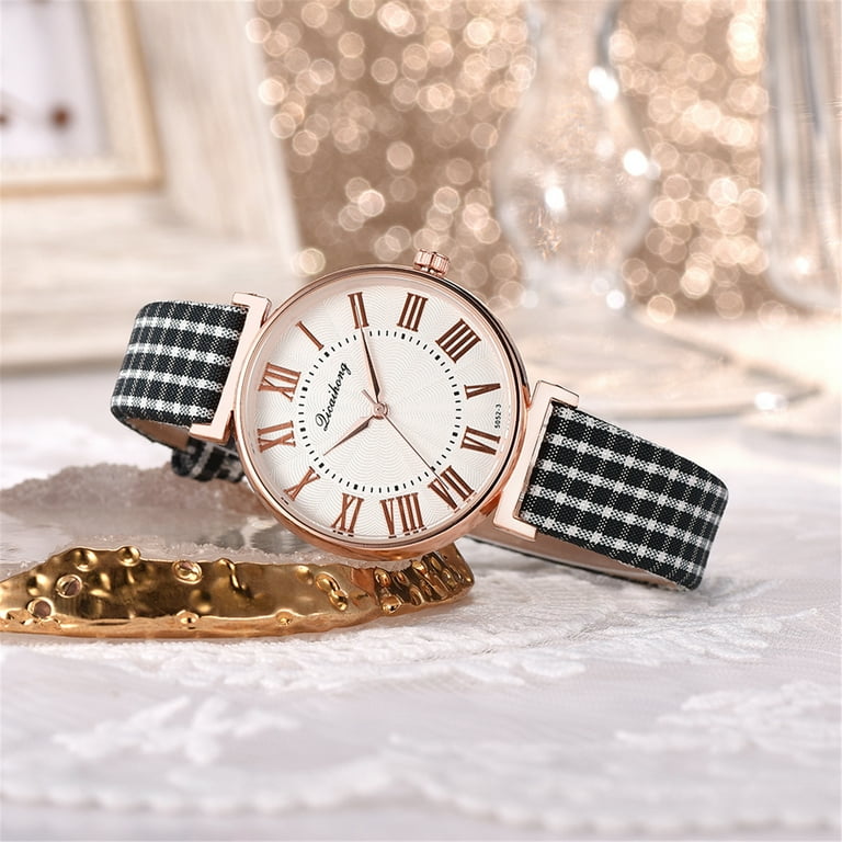 Lokieas Women S Fashion Versatile Watch Quartz Dial Plaid