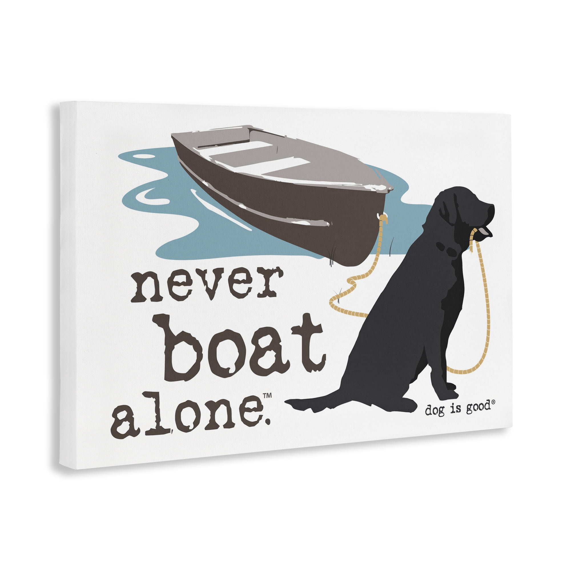Stupell Industries Never Boat Alone Dog Animals Painting Wrapped Canvas Art Print Wall Art, 24 x 16