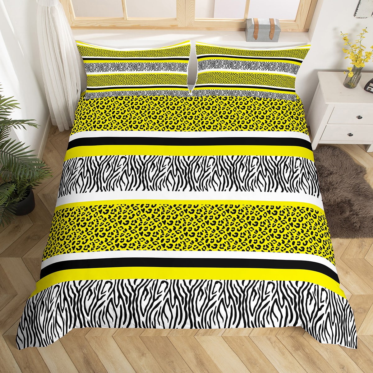 YST Yellow Safari Animal Print Bedding Set Queen For Kids Boys Girls
