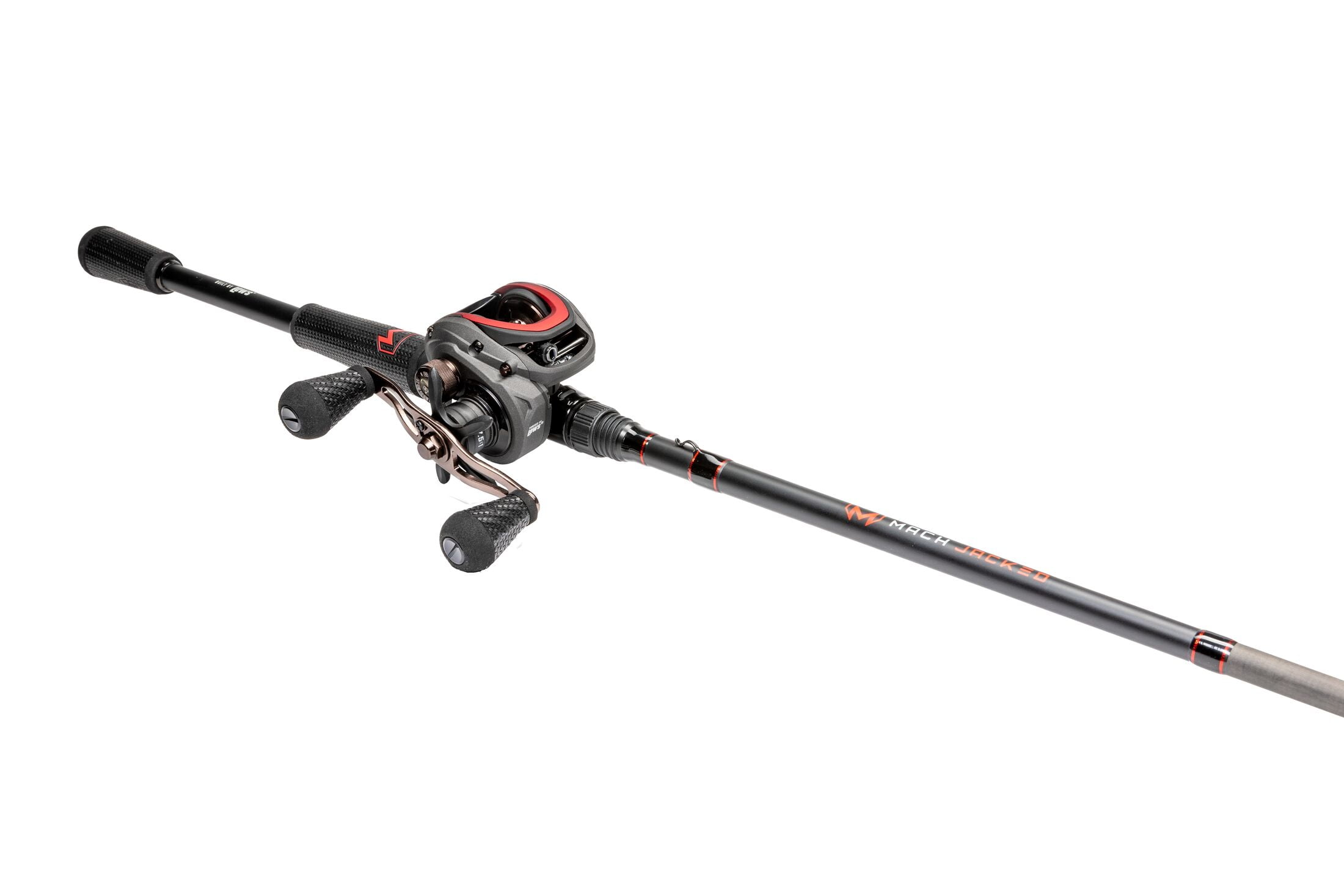 Lew’s MACH Jacked Baitcast Reel and Fishing Rod Combo, 7-Foot 3-Inch Rod, Right-Hand Retrieve, Charcoal/Black/Red