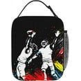 thumbnail image 3 of Sports-themed Lunch Bag for Boys Football Insulated Lunch Box with Football Players Pattern Print, Black Cooler Thermal Lunch Bag Tote Handbag with Water Bottle Holder for Kids Teens Youth Adults, 3 of 6