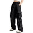 thumbnail image 5 of Inglocry Cargo Pants Women Quick Dry Parachute Hiking Pants with Pockets Elastic Waist Lightweight Water Resistant Joggers Black 2XL, 5 of 6