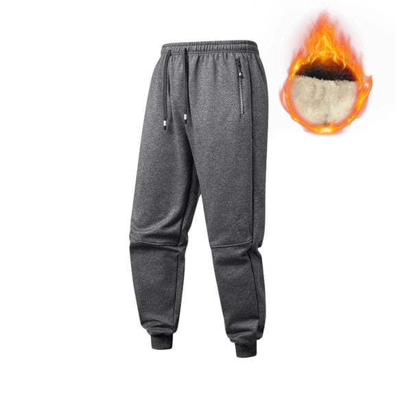 Viluyesy Mens Casual Sweatpants Winter Warm Solid Thicken Pants Fleece Lined Zipper Pocket Outdoor Jogger Pants for Men Dark Gray XL
