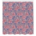 thumbnail image 3 of Botanical Shower Curtain, Natural Theme Floral Motifs with Blossoms and Buds Patterns, Fabric Bathroom Set with Hooks, 69W X 84L Inches Extra Long, Pale Pink and Dark Ceil Blue, by Ambesonne, 3 of 3