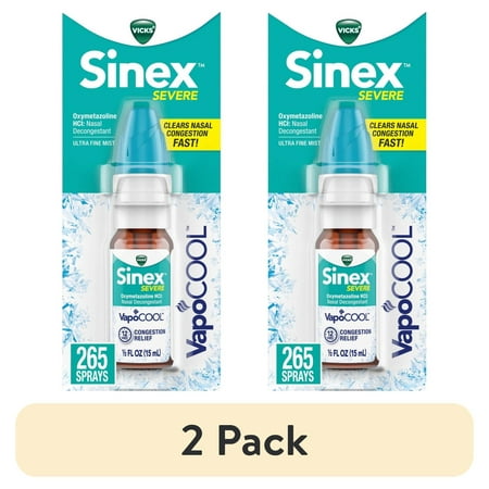 (2 pack) Vicks Sinex Severe VapoCool Nasal Spray, Nasal Decongestant for Sinus Relief, 0.5 Fl oz
