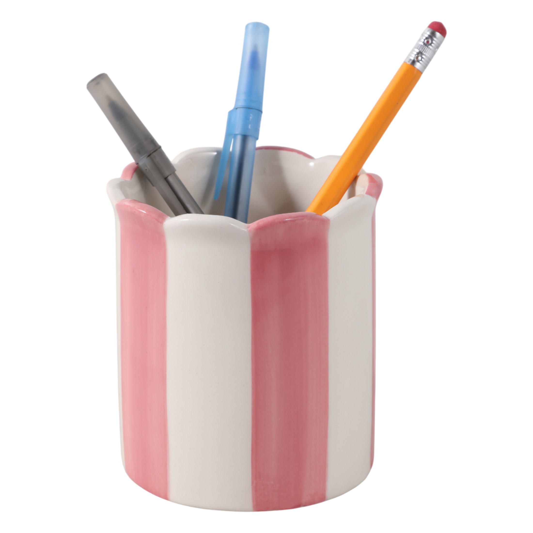 Minimalist Striped Desktop Organizer for Home Decor - Office Accessory for Small Desk, Workspace, or Storage Decor - Decorative Desk Organizer for Bedroom and Bathroom Decor - 4", Pink & Ivory