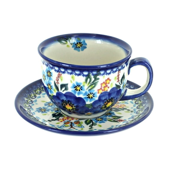 Blue Rose Polish Pottery Garden Of Blue Cup & Saucer