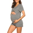 thumbnail image 4 of Ekouaer Maternity Pajamas for Hospital Set Short Sleeve Breastfeeding Pregnancy Sleepwear Nursing Shirts and Maternity Shorts, 4 of 6