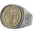 thumbnail image 1 of Two Tone Titanium Stainless Steel Catholic St Benedict Medal Cross Ring for Men Women, 1 of 4