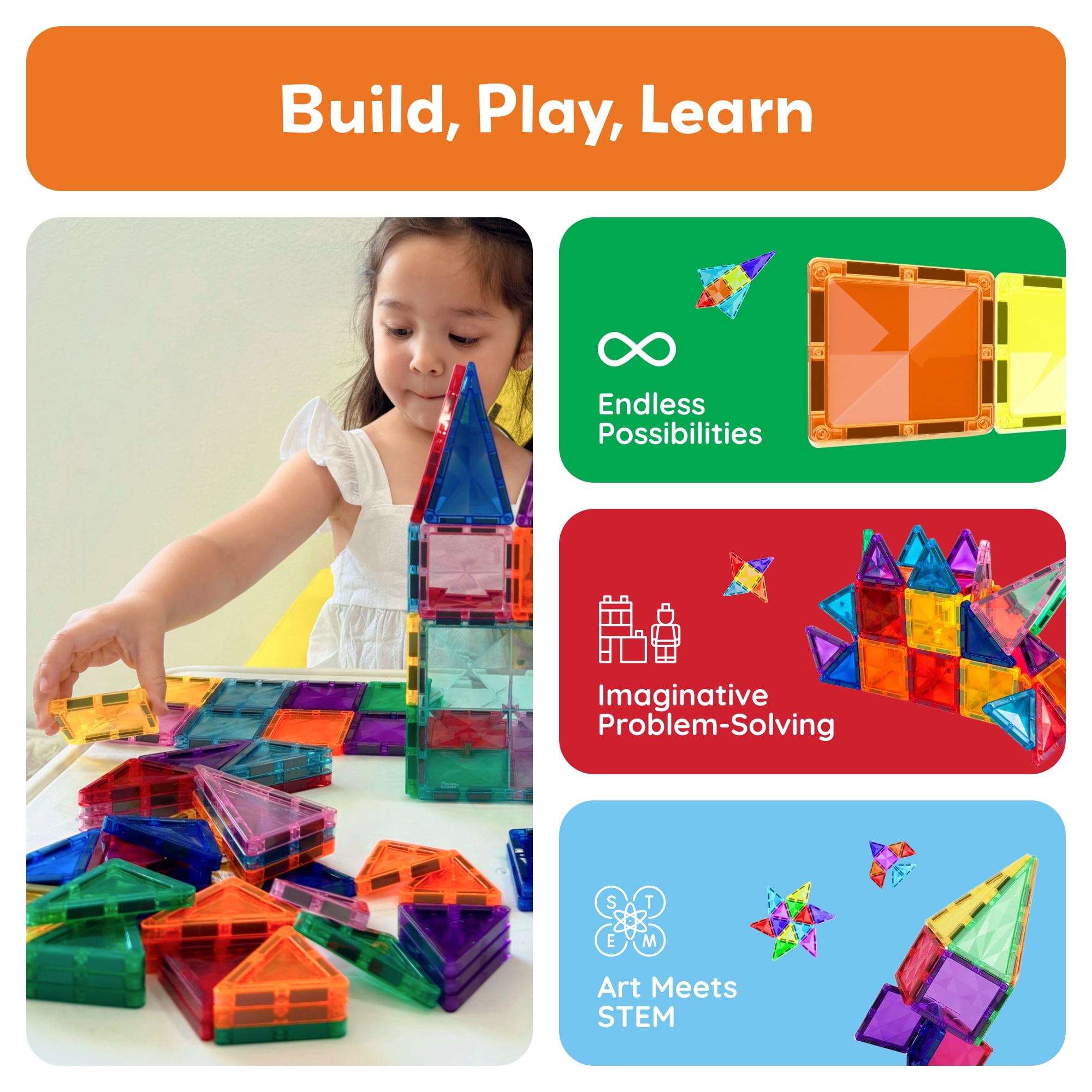 PicassoTiles Mini Magnetic Tiles for Kids – 100PCS STEM Building Blocks Travel Set, Educational Construction Toy, Creative Portable Learning Kit