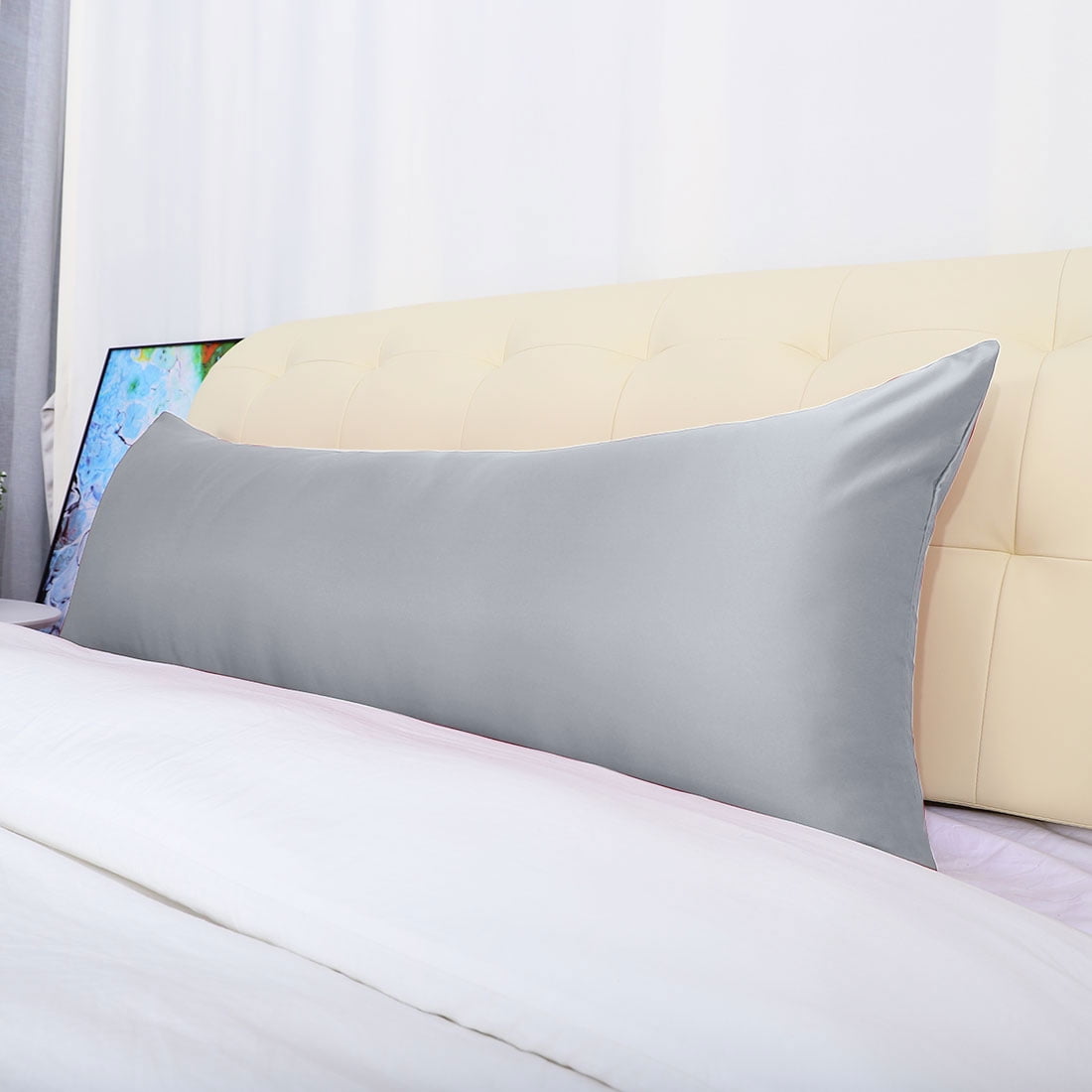 Unique Bargains Luxury Silky Satin Body Pillow Case Silver 20" x 48"