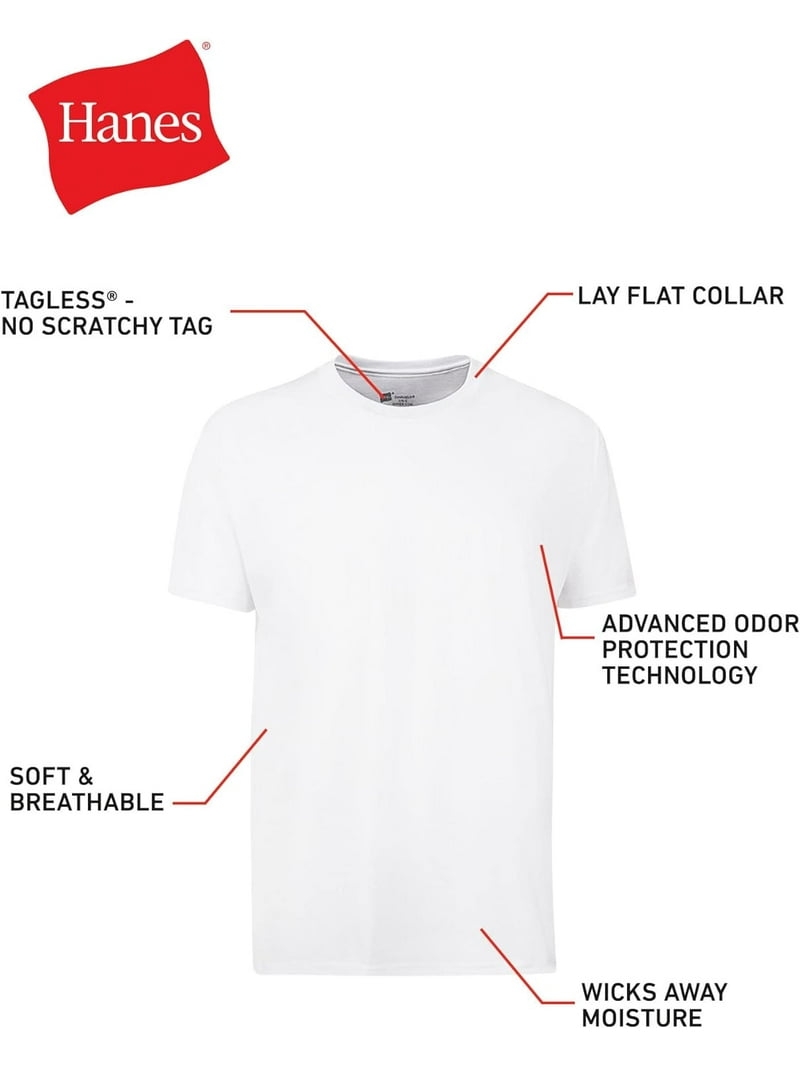 Hanes Men's Large, 12-Pack Crew Neck T-Shirts, White, Tagless