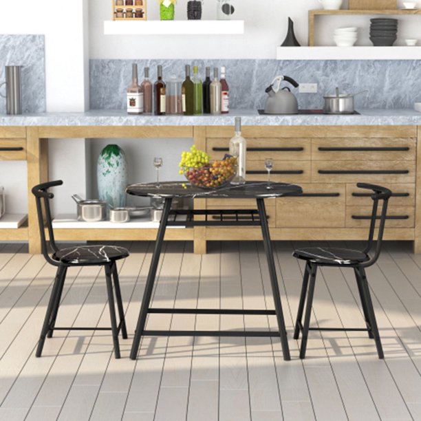 Dinning Table Set Of 3 Home Kitchen Room Breakfast Furniture Metal Frame Bar Breakfast Dining Room Table Set Table And Chair With 2 Chairs Walmart Com Walmart Com