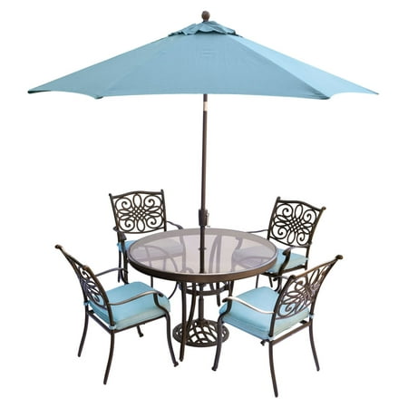 Hanover Outdoor Traditions 5-Piece Glass-Top Dining Set with Stationary Chairs
