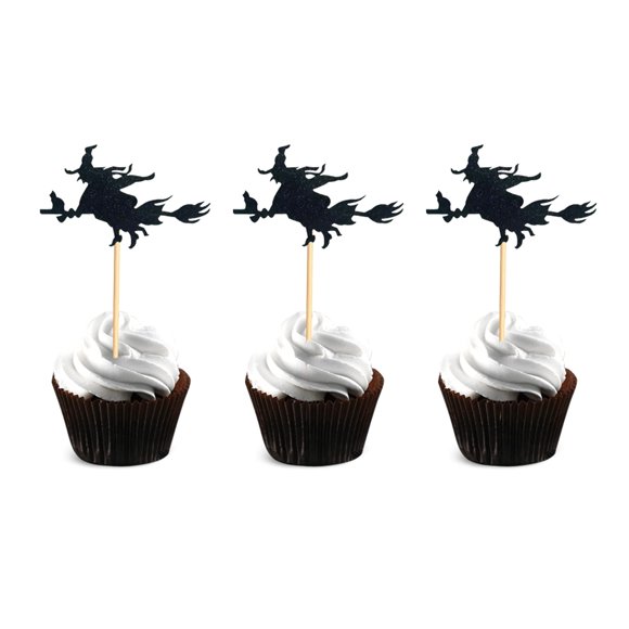 24 toppers para cupcakes de bruja con brillo negro Arthsdite