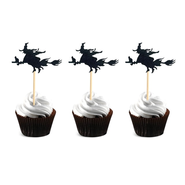24 toppers para cupcakes de bruja con brillo negro Arthsdite