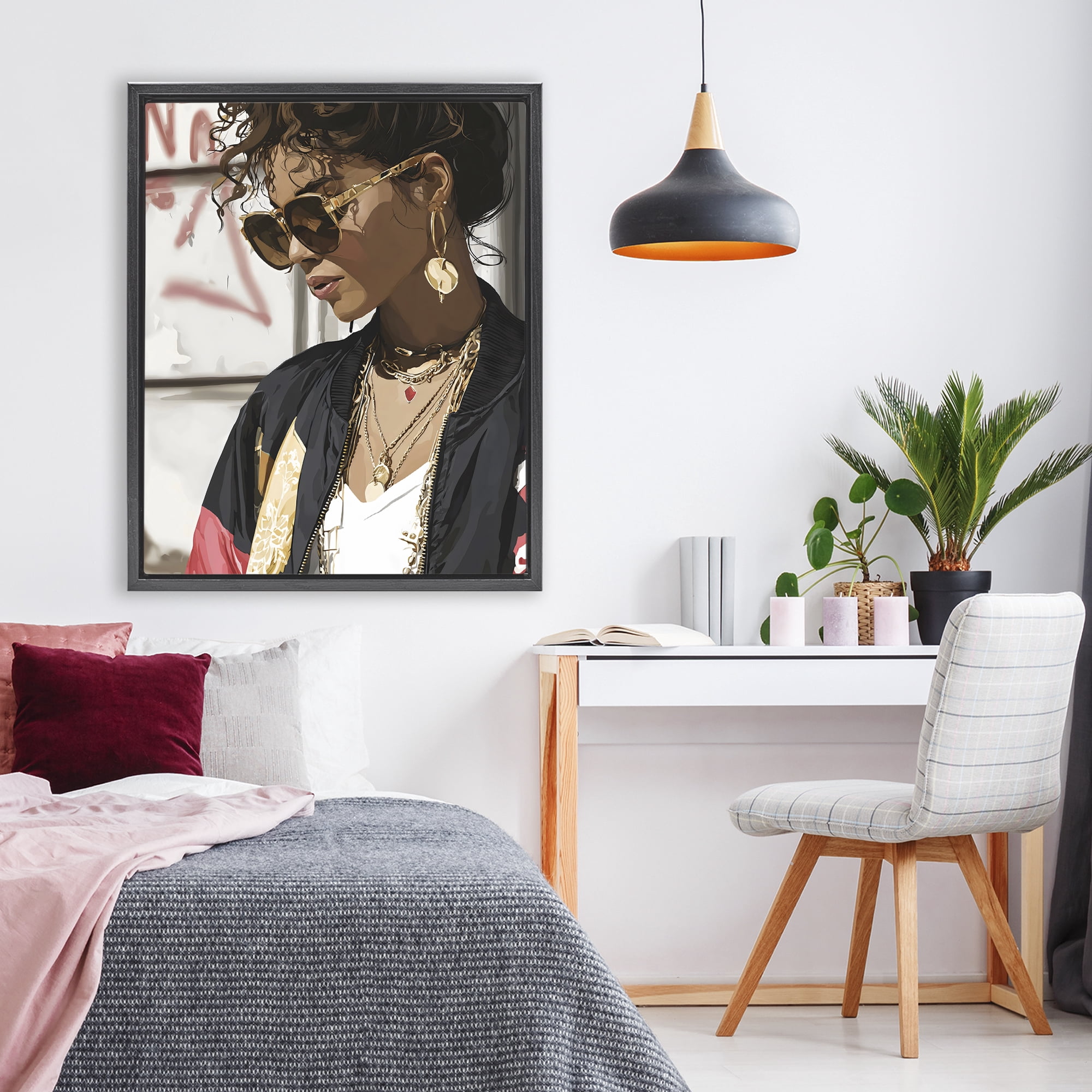 Stupell Industries Woman in Sunglasses With Jewelry Black Framed Floater Canvas Wall Art, design by Franklyn Gregory