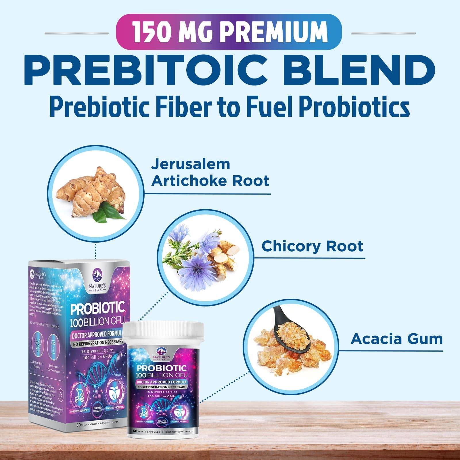 Probiotics for Digestive Gut Health - 100 Billion CFU Per Capsule, 16 Premium Strains & Prebiotics - Best Probiotics for Women & Men, Occasional Constipation, Gas, Immune Health Support - 60 Capsules