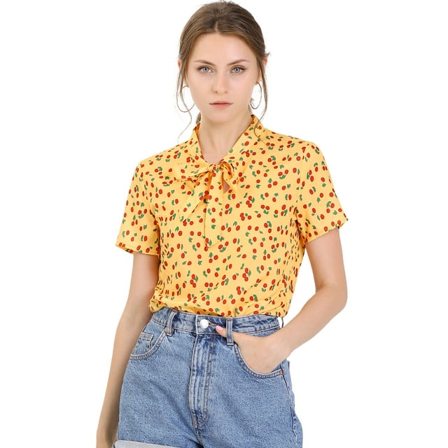 INSPIRE CHIC Blouse Imprimée à Manches Courtes avec Nœud pour Femmes