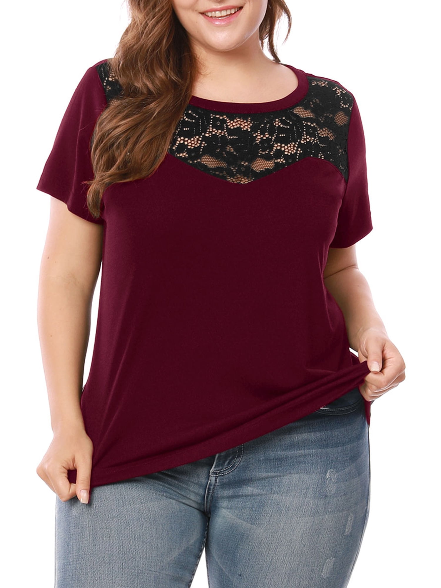 Unique Bargains Women's Plus Tops Lace 