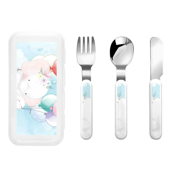 Easygdp Cute Elephant 3-Piece Flatware Set Kids Silverware, Stainless Steel Toddler Kids Utensils Safe for Preschooler Children