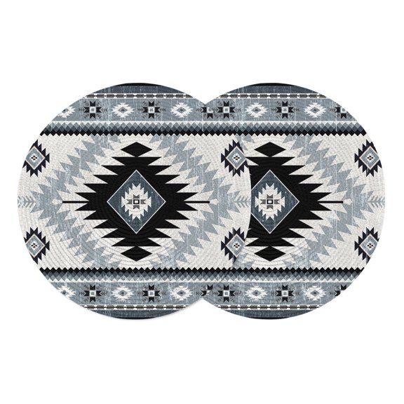 Round Placemats Farmhouse Geometric 15 inch Set of 2 Table Mats for Dining Table Bohemian Grey Black Heat Resistant Non-Slip Kitchen & Home Decorative Place Mat Set