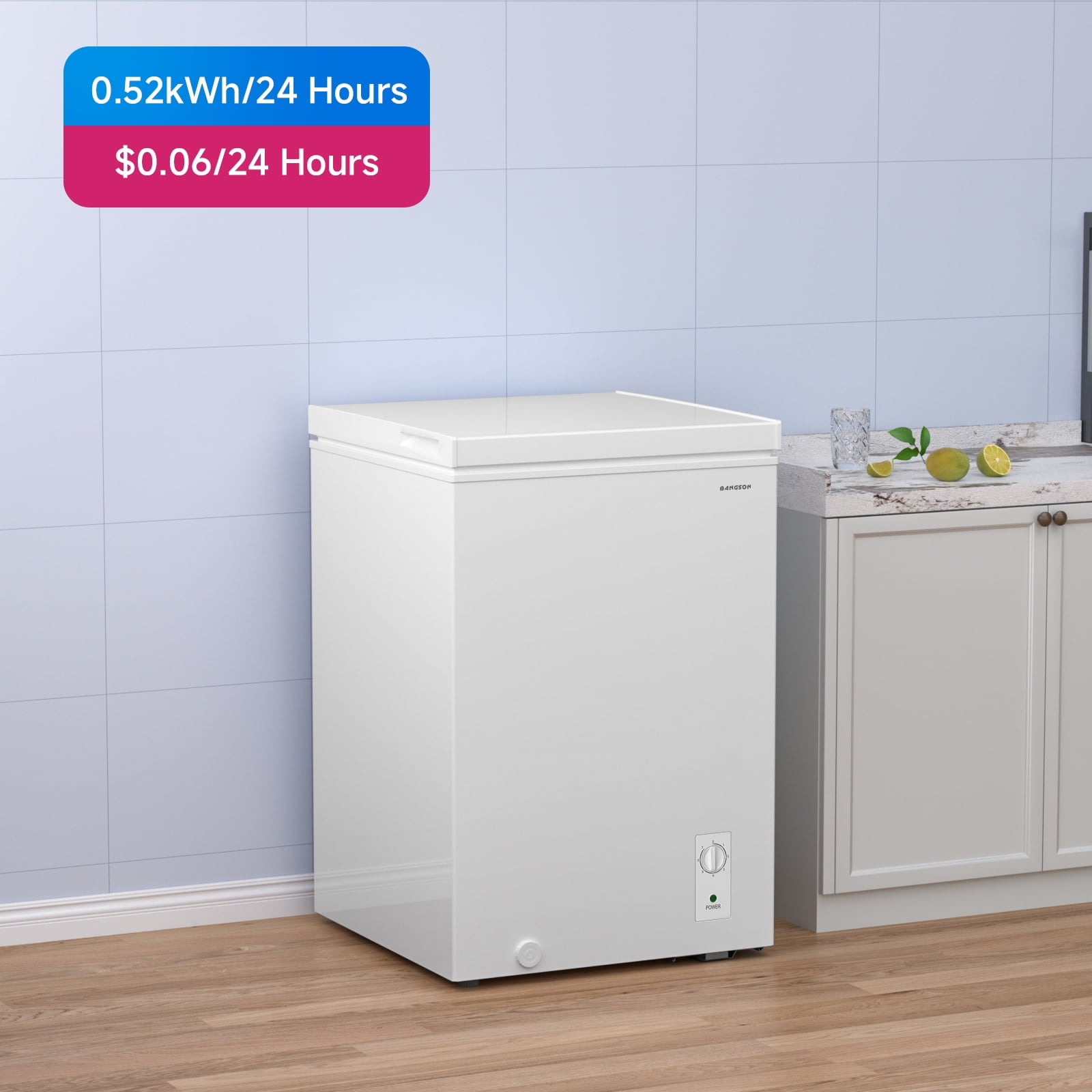 BANGSON 3.5 Cu.Ft Chest Freezer, Small Deep Freezer Energy-Saving Quiet Mini Freezer for Home, Dorm, Apartment, Garage, Kitchen, White