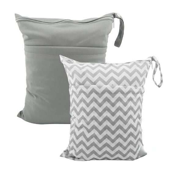 2pcs Cloth Diaper Wet Dry Bags Waterproof Reusable with Two Zippered Pockets Travel Beach Pool Daycare Soiled Baby Items Yoga Gym Bag for Swimsuits or Wet Clothes L2933