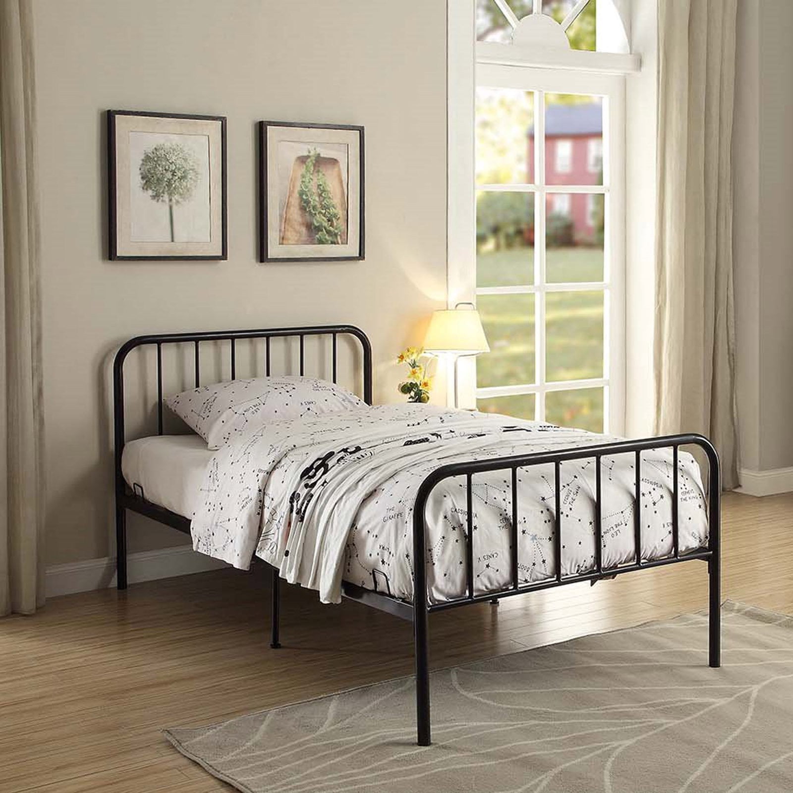 ベッドフレーム New Bed matress double size 4D Concepts Kids Single Twin Metal Bed in Black - Sturdy Frame
