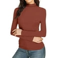 thumbnail image 2 of Women's Mock Turtleneck Shirts Long Sleeve Pullover Tops Stretch Cotton Basic Layering Loose Fit Undershirt Tee（Wine，XXL）, 2 of 9