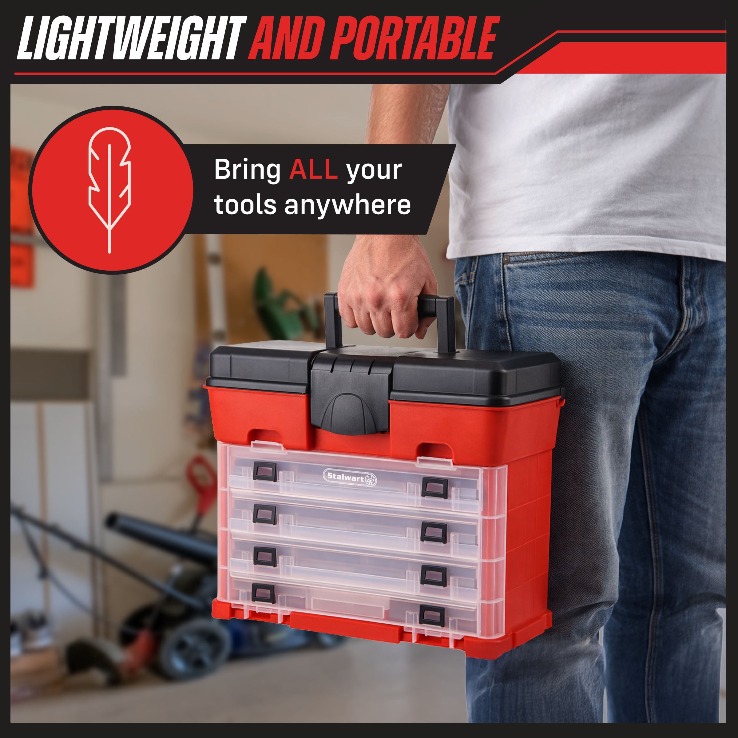 Stalwart Portable Tool Storage Box - Small Parts Organizer with 4 Trays