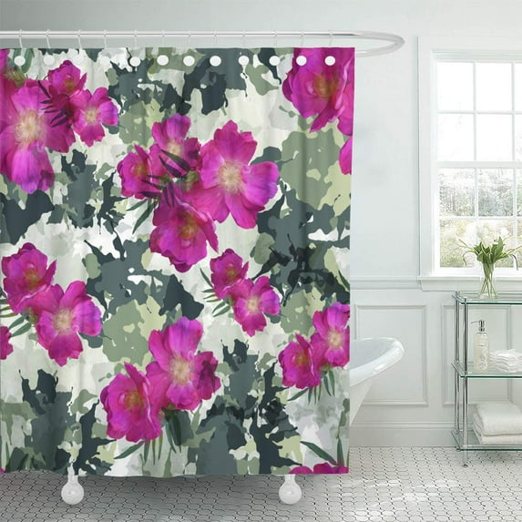 KSADK Non Abstract with Flowers Floral Camouflage with Watercolor Effect Design Aloha Shower Curtain Bathroom Curtain 66x72 inch