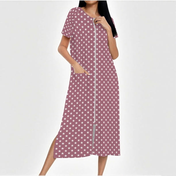 Camisón largo con cremallera para mujer, bata de punto, largo completo, color degradado, con bolsillos