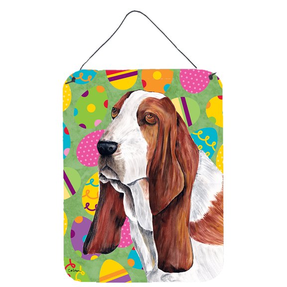 Basset Hound Easter Eggtravaganza Aluminium Metal Wall or Door Hanging Prints