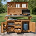 thumbnail image 3 of Harper & Bright Designs Outdoor Potting Bench Table with Cabinet, Garden Workstation Table for Plants with Hutch, Large All-Weather Potting Table with Stainless Steel Top and Shelves, Natural, 3 of 20
