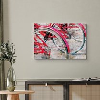 PixonSign Canvas Print Wall Art Watercolor Smudge Red Vintage Bike Duo Transportation Bicycles Mixed Media Realism Chic Urban Multicolor Ultra for Living Room, Bedroom, Office - 12"x18"