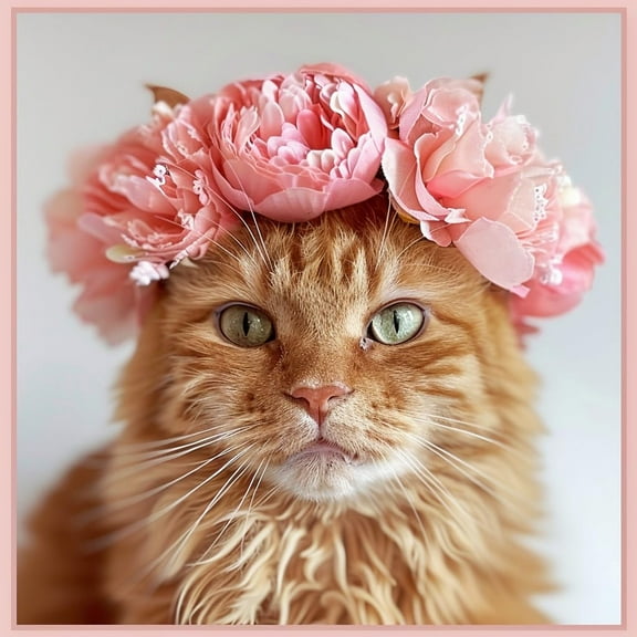 Orange Cat with Peony Flower Crown DIY 11CT Stamped Cross Stitch Kits for Beginners Easy Needlepoint Embroidery Counted Cross Stitch Art Craft for Wall Decoration 14x14inch(2)