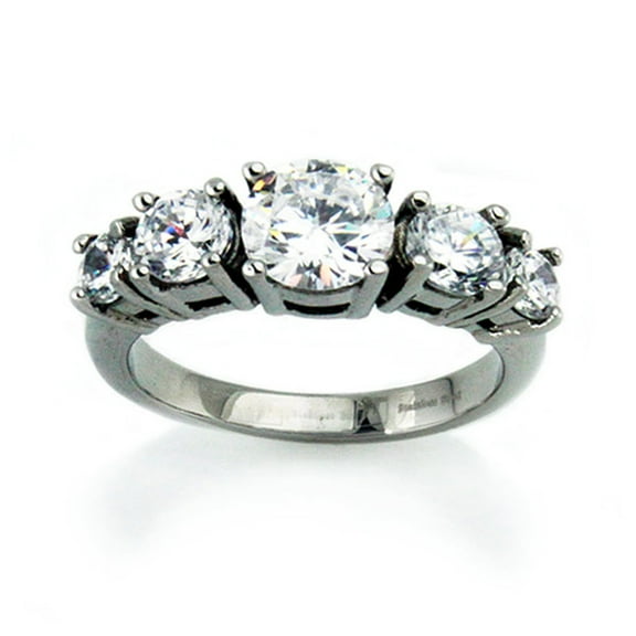 Tioneer Stainless Steel Classic 5 Crown Cubic Zirconia Solitaire Promise Engagement Ring