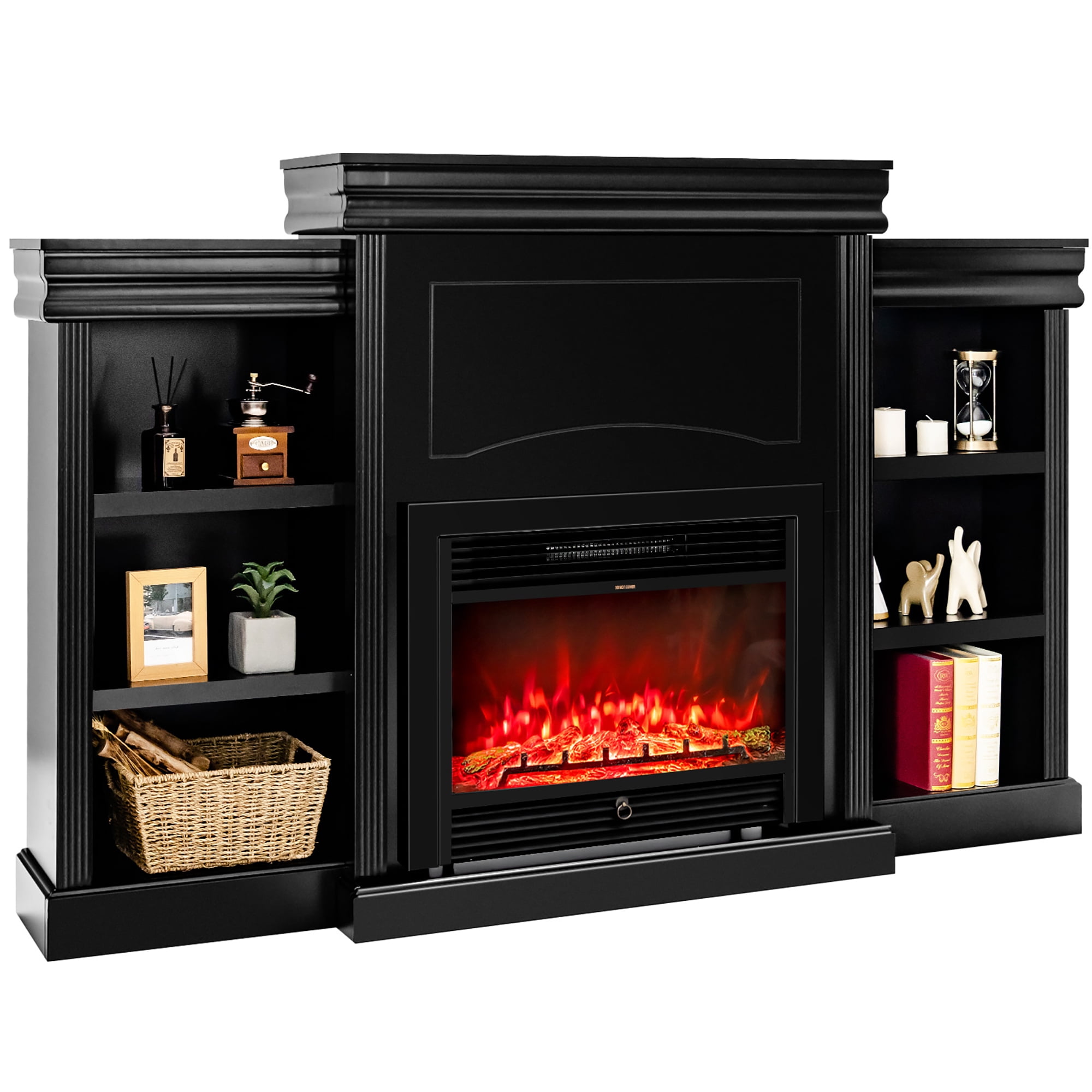 Costway 70'' Fireplace TV Stand Modern Media Entertainment Center Bookcase Black