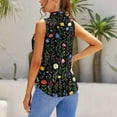 thumbnail image 3 of Black Background Colorful Wildflowers Bloom Blouses Women Bow Tops Elegant Sleeveless Office Work Shirt Casual Holiday Women's Tops, 3 of 6