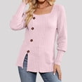 thumbnail image 6 of Women's Knit Tops Ribbed Scoop Neck Sweater, Long Sleeve Pullover Shirts, Brushed Knit Split Hem Button Detail Blouses Top, Loose Fit Casual Fall Winter Layering Shirt, 6 of 9
