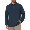 thumbnail image 5 of INSPIRE CHIC Men's Classic Solid Color Long Sleeves Basic Golf Polo T-Shirts L Dark Blue, 5 of 6