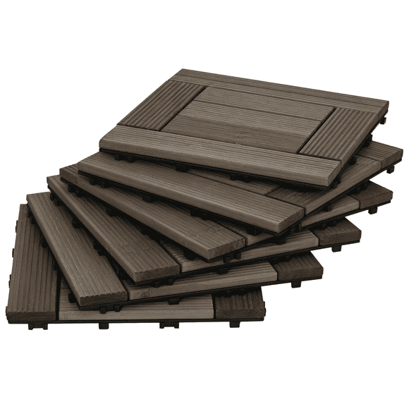 Outsunny 27 Pcs 12" x 12" Wooden Interlocking Deck Tiles for Patio Balcony