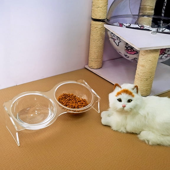 KONTONTY 1Pc Transparent Acrylic Double Pet Feeding Water Bowl for Convenient Pet Care
