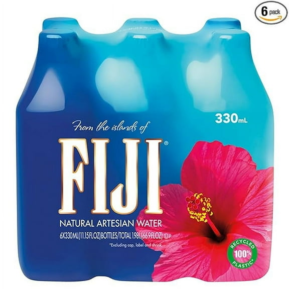 FIJI Natural Artesian Water 330 mL / 11.15 Fl Ounce Bottle (Pack of 6) - 100% Recycled Plastic