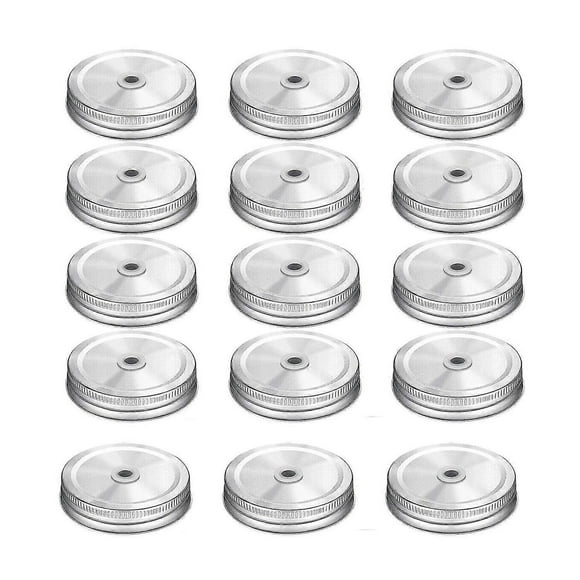 15 packs steel regular mouth mason silver jar lids with straw hole compatible with mason jar