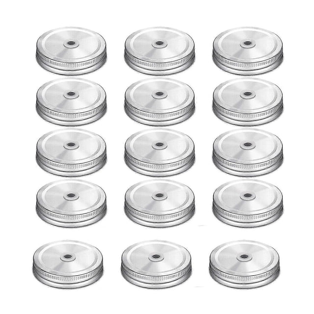 15 packs steel regular mouth mason silver jar lids with straw hole compatible with mason jar