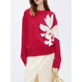 thumbnail image 5 of Women Oversized Flower Sweaters Crew Neck Cute Knit Fall 2025 Trendy Long Sleeve Floral Pullover Jumper Tops Red S, 5 of 6