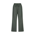 thumbnail image 4 of Baqcunre Linen Pants Women,High Waisted Wide Leg Pants Drawstring Elastic Trousers Comfy Straight Leg Long Pants with Pockets,Womens Fashion Capri Pants for Women Women's Pants Womens Clothes Khaki L, 4 of 5