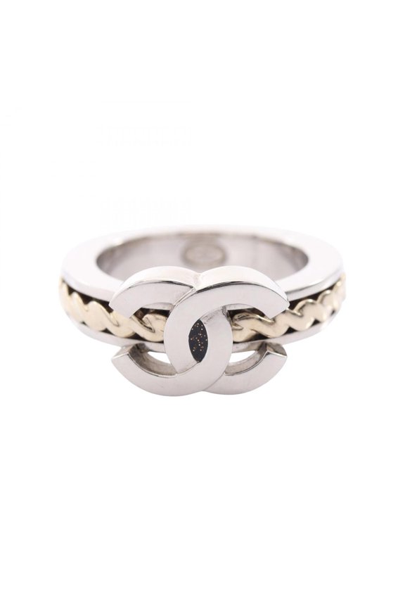 Pre-Owned Chanel Coco Mark Ring - Stainless Steel Jewelry for Women Silver/Gold Tones